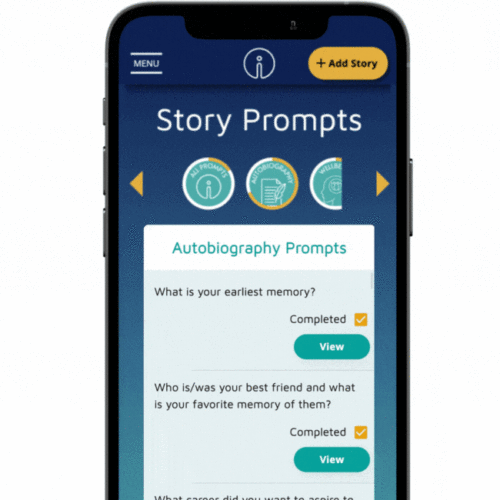 Phone showing story prompts